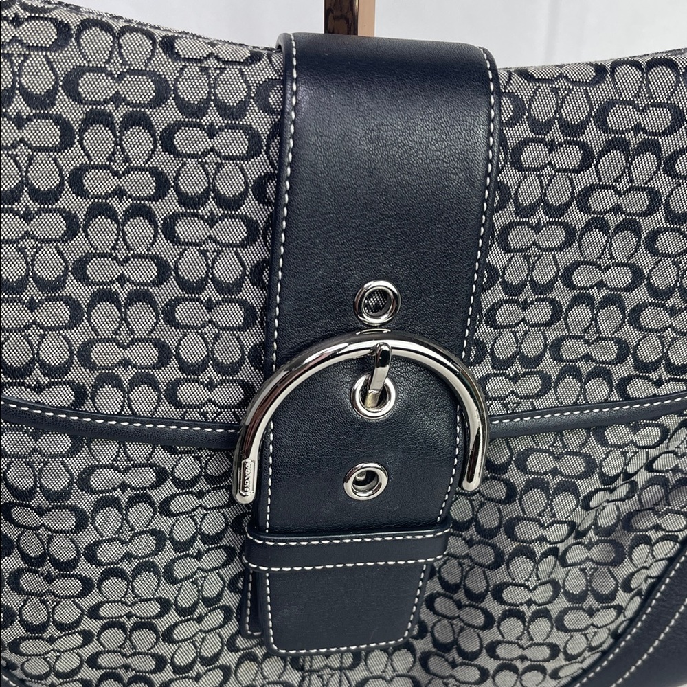 Coach Black Leather & Signature Fabric Shoulder Bag - Picture 2 of 10